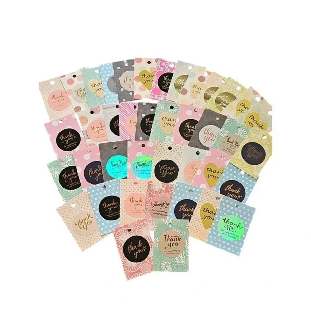 Assorted Small Business Thank You Tags 2x3 Patterned Paper Cardstock Mix 40pc